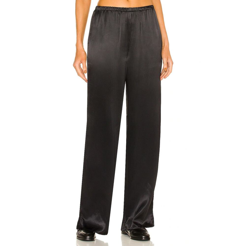 Weekend Stories Jax Satin Wide Leg Pants Elastic Waist Pull On Black Size Small